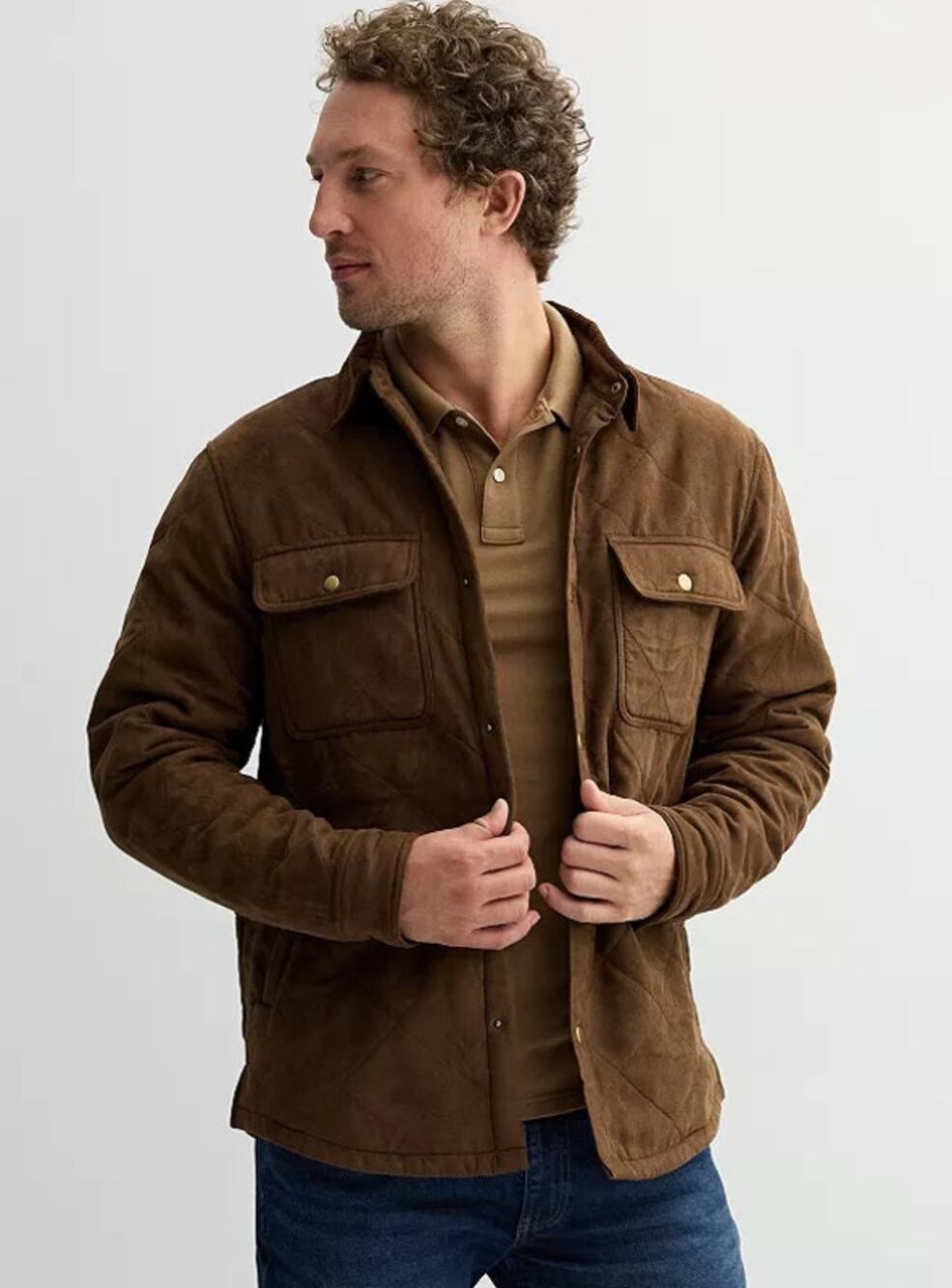 NWT Sonoma Goods for Life Men's Brown Faux Suede Quilted Shirt Jacket M